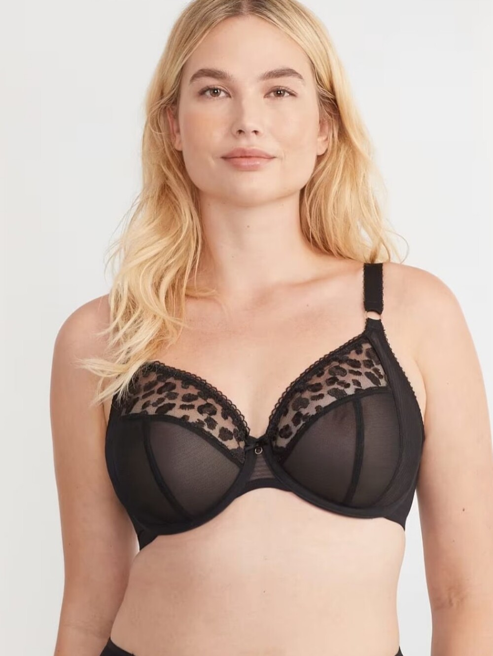 Elomi Namrah Bandless Plunge Bra Size 40L Jet Black Sheer Underwire Full Figure